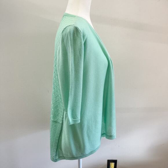 Elle Women's Cardigan Sweater XS Mix Stitch Flyaway Mint Green Open Elbow Sleeve - Picture 4 of 11